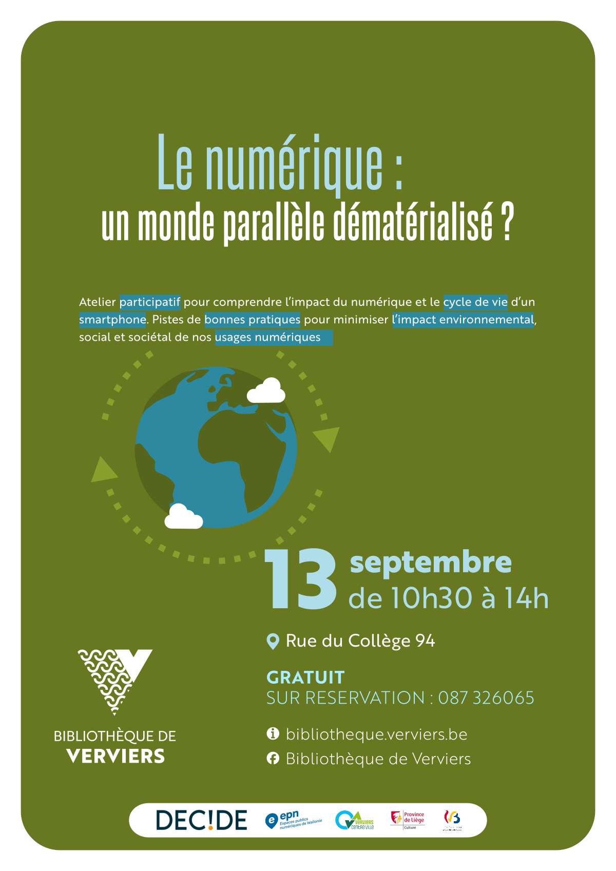 Affiche Le numérique : un monde parallèle dématérialisé ? Bibliothèque de Verviers